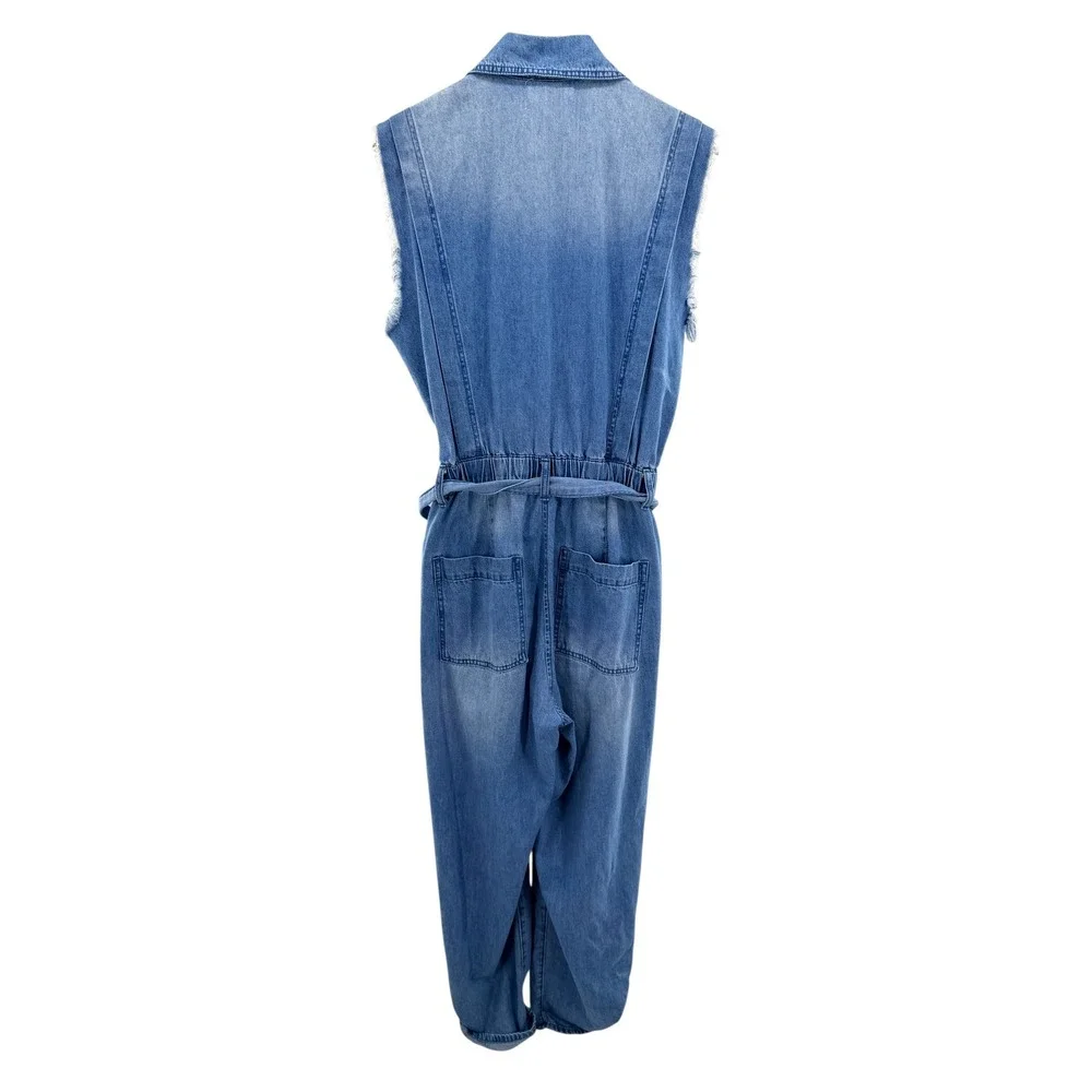 BLANKNYC Womens Blue Denim Sleeveless Boiler‎ Suit Jumpsuit Tie Waist Medium